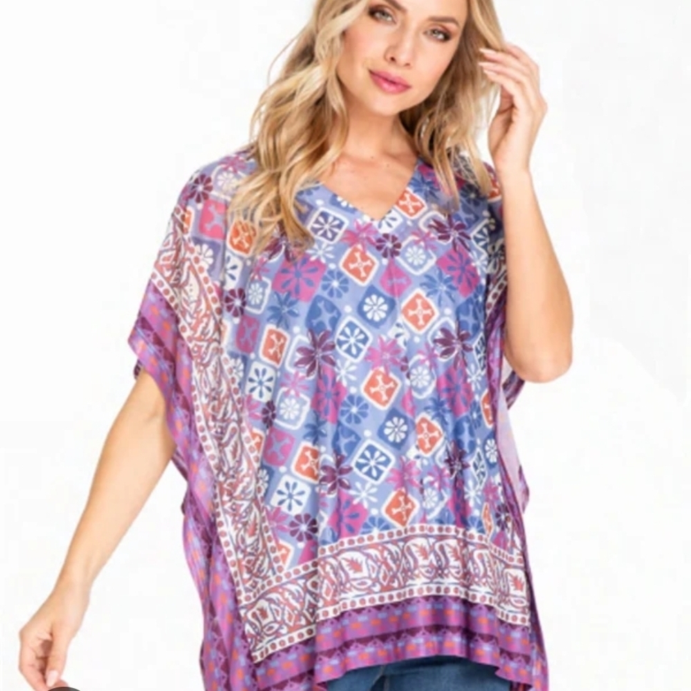 Multiples Blue Purple Poncho And Cami Set Large (8044)